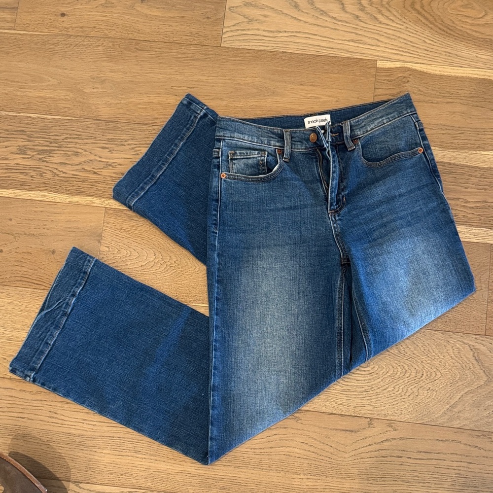 Blue Slightly Flared Wide Leg Denim Jeans